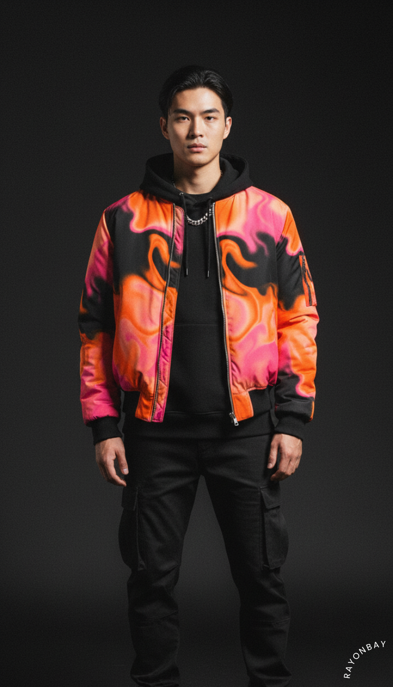 Bright Neon Liquid Art Print Bomber Jacket
