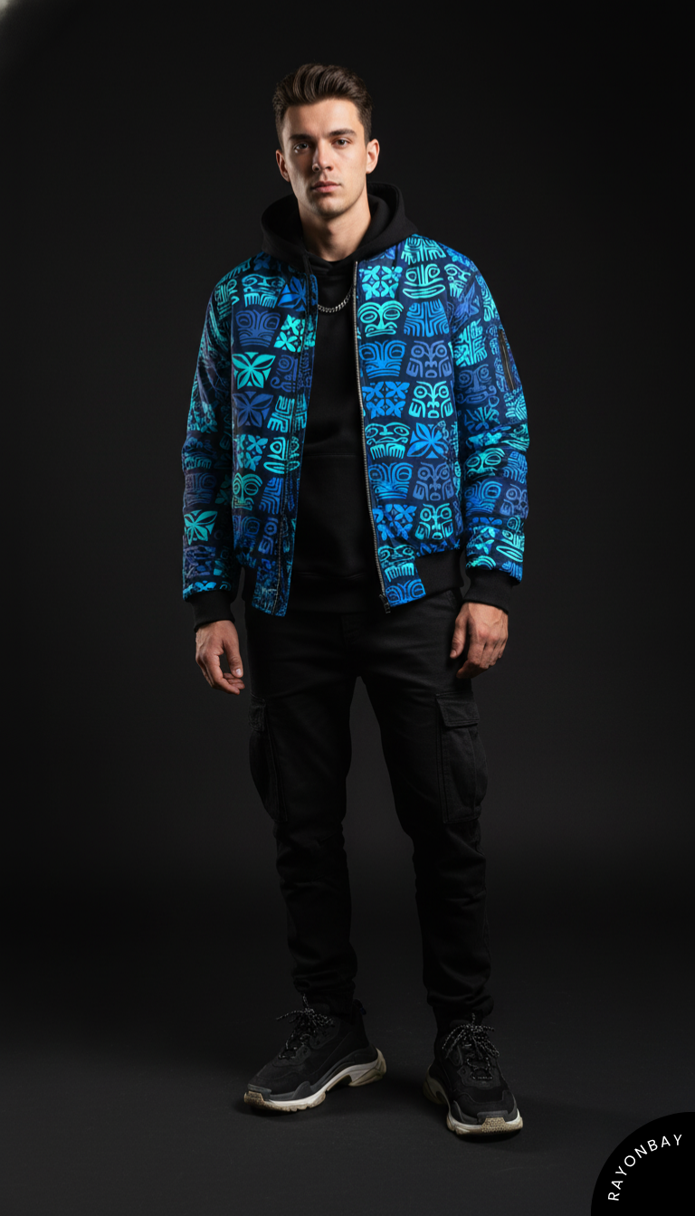 Blue Cuban Art Unisex Bomber Jacket