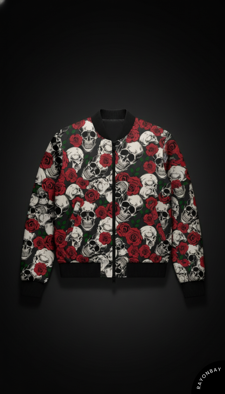 Red Rose & Skull Unisex Bomber Jacket
