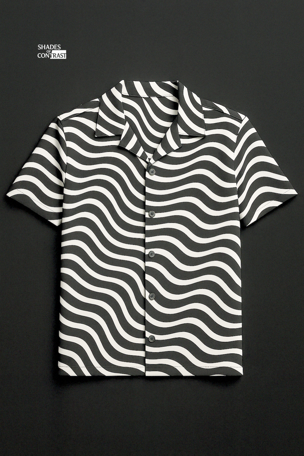 Black and White Wavy Aloha Shirt
