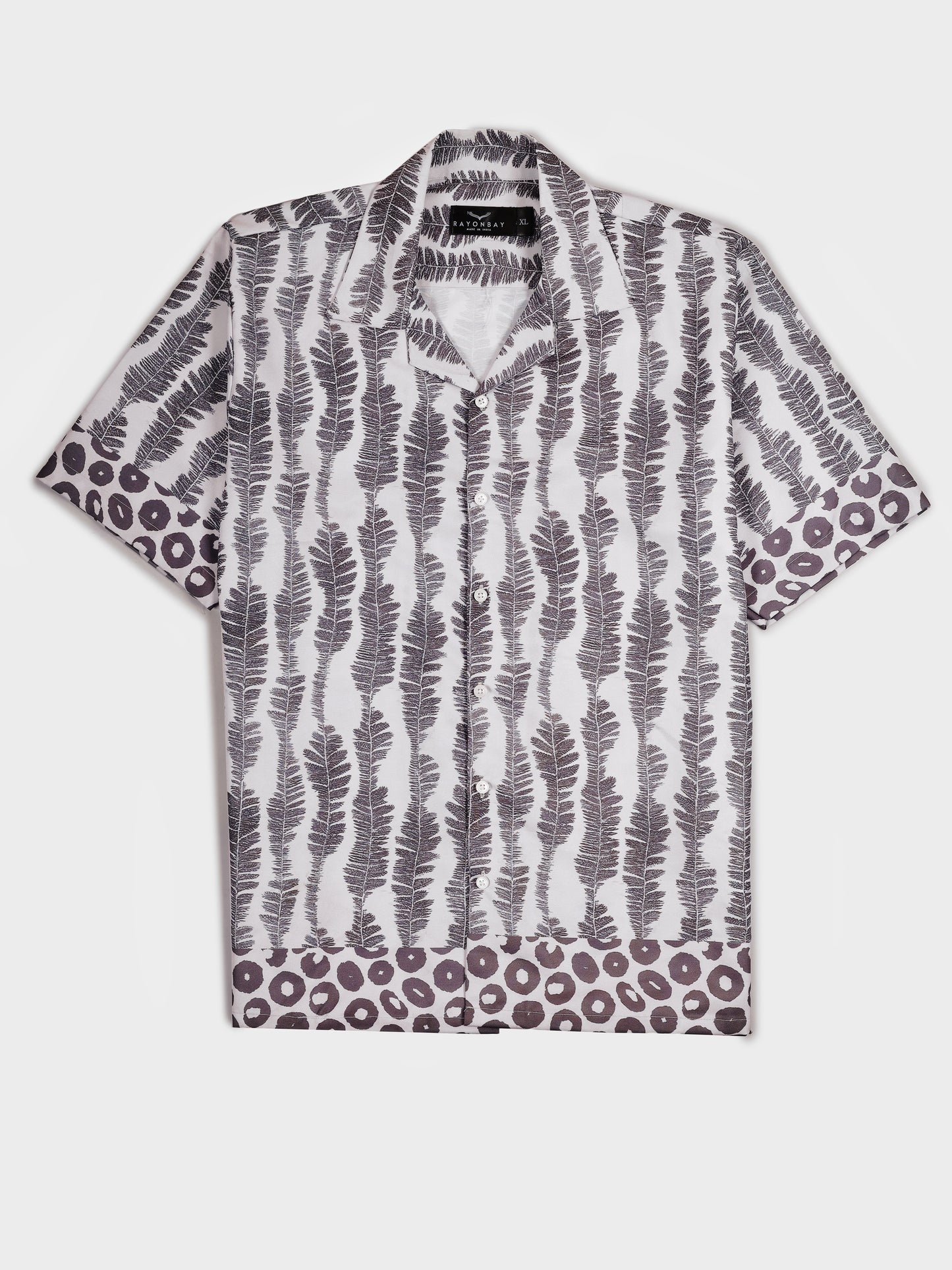 Black & White Floral Stripe Aloha Shirt with Border ( limited edition )