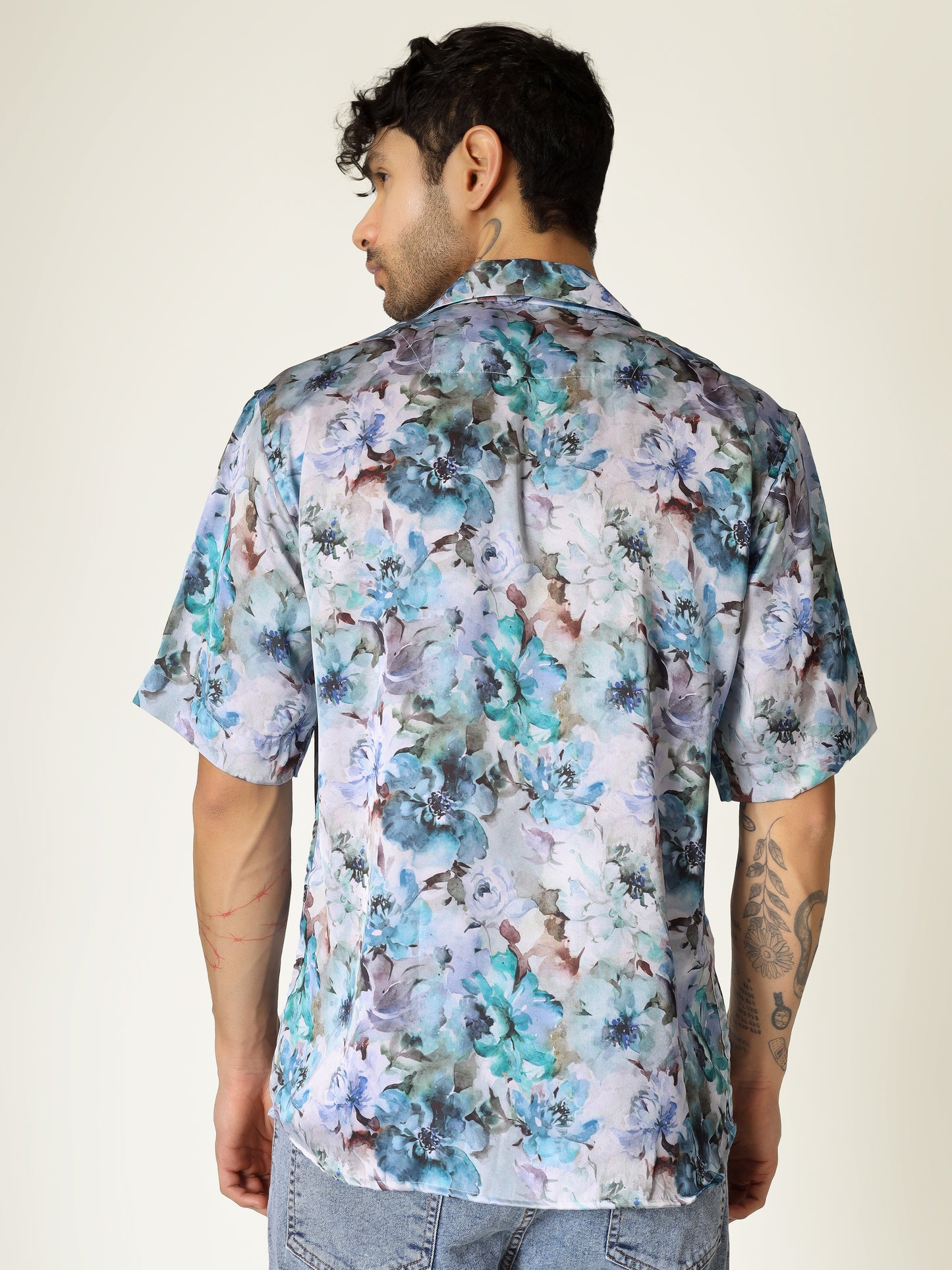 Blue Satin Abstract Aloha Shirt ( limited edition )