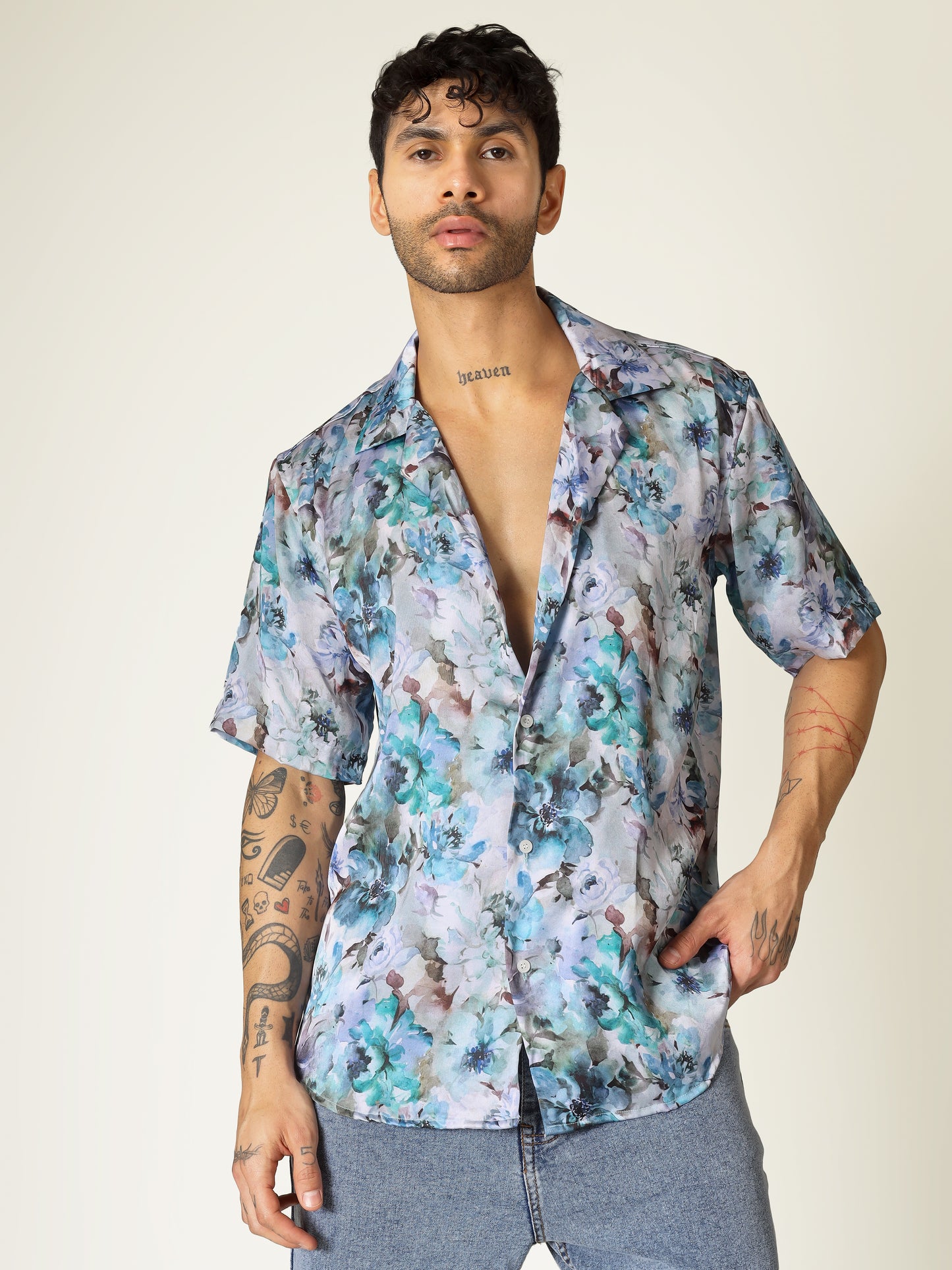 Blue Satin Abstract Aloha Shirt ( limited edition )