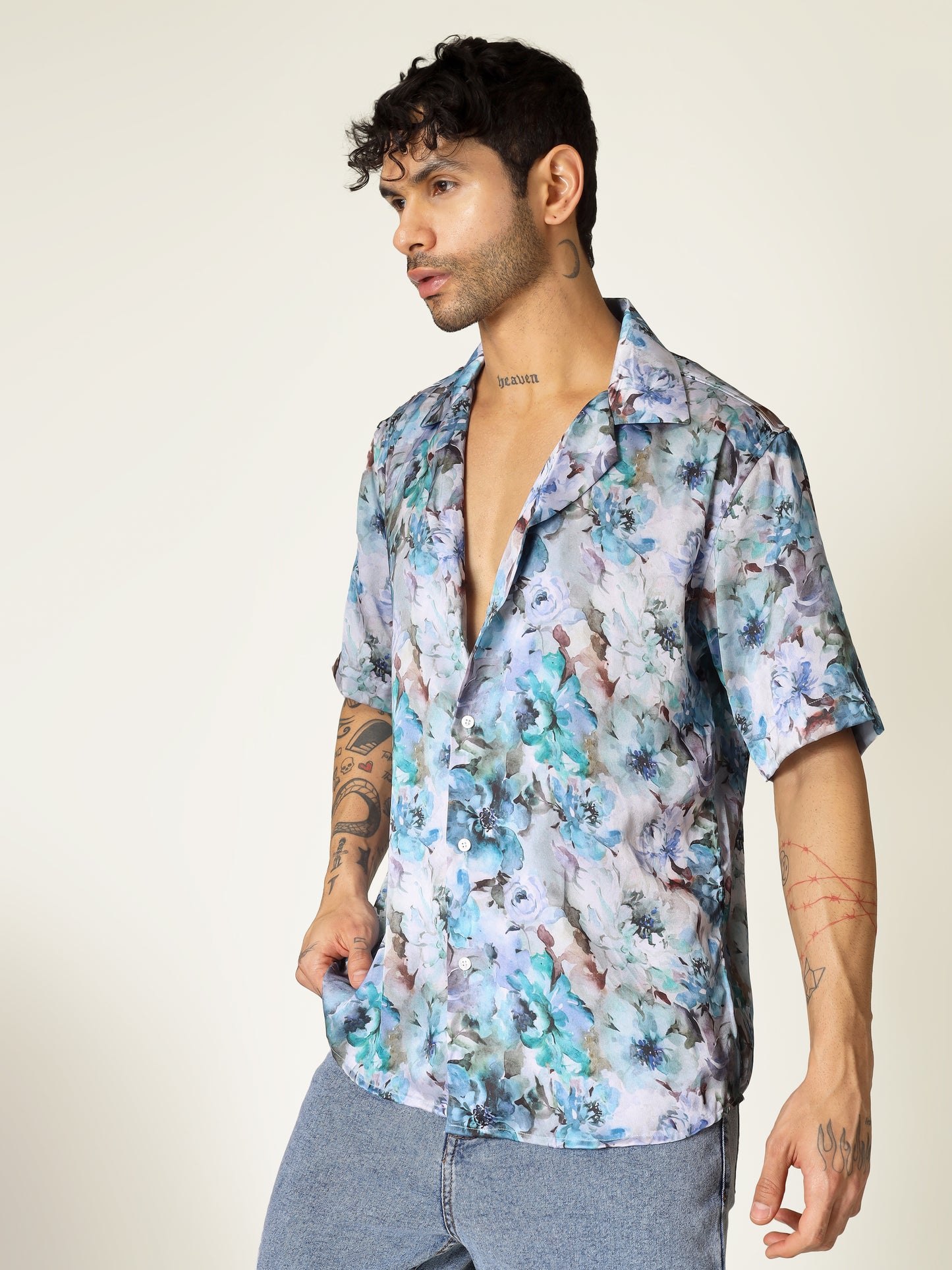 Blue Satin Abstract Aloha Shirt ( limited edition )