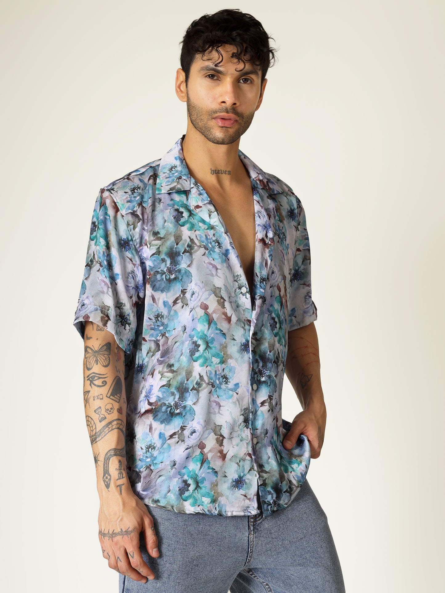 Blue Satin Abstract Aloha Shirt ( limited edition )