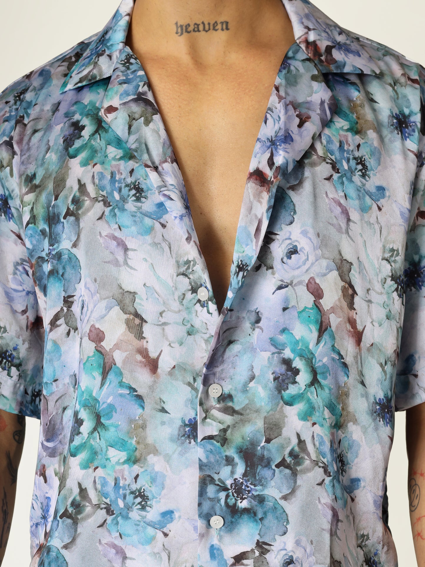 Blue Satin Abstract Aloha Shirt ( limited edition )