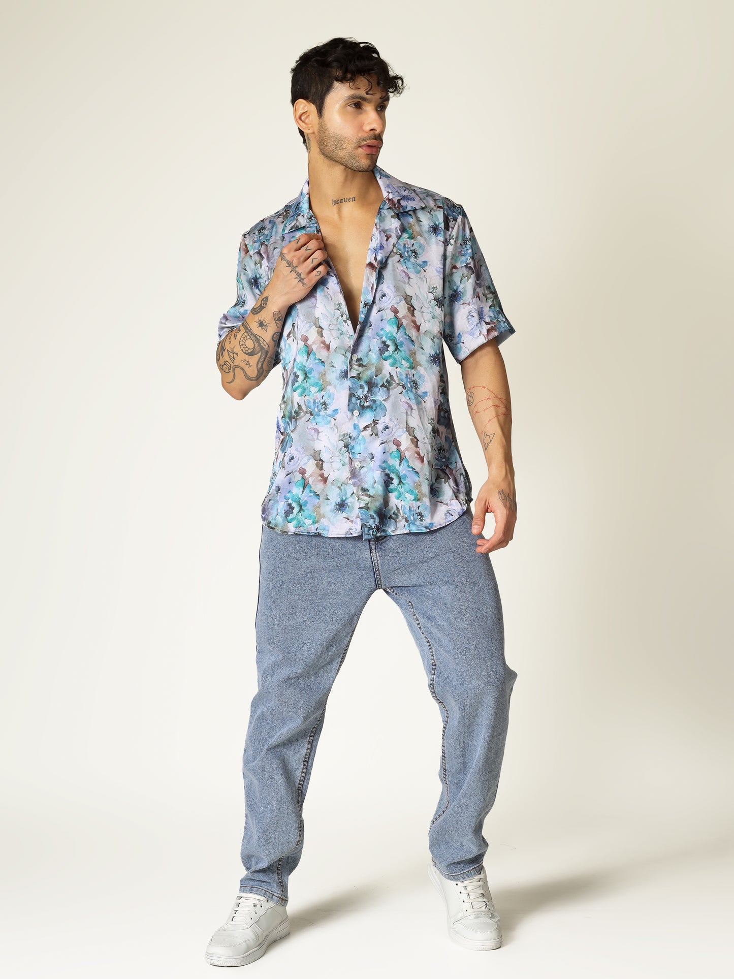 Blue Satin Abstract Aloha Shirt ( limited edition )