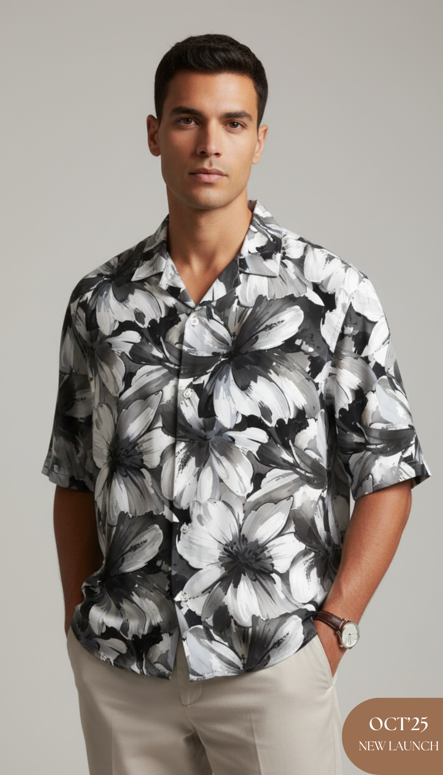 Grey Abstract Floral Paint Art Aloha Shirt