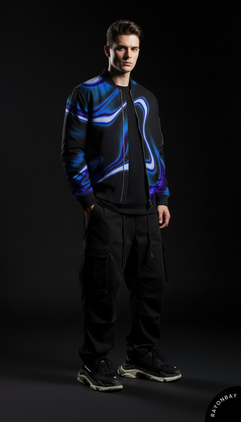 Blue Neon Liquid Unisex Bomber Jacket