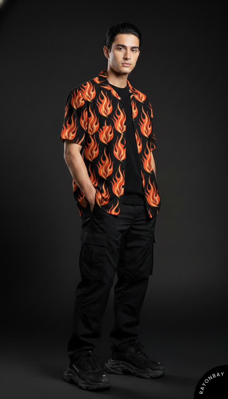 Classic Orange Flame Aloha Shirt