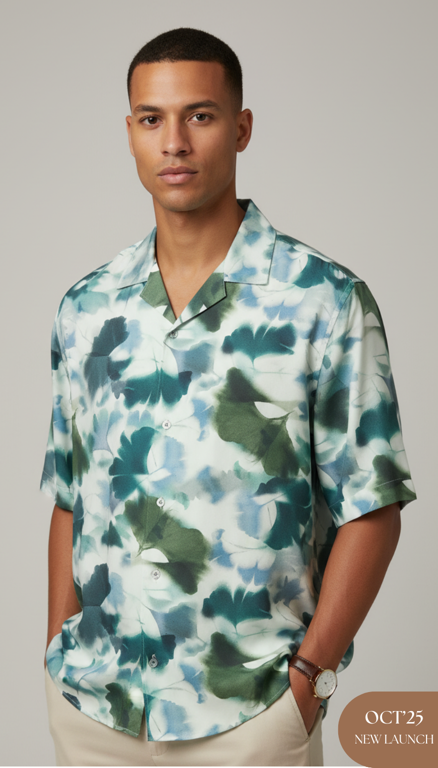 Blue Green Tie Dye Print Aloha Shirt