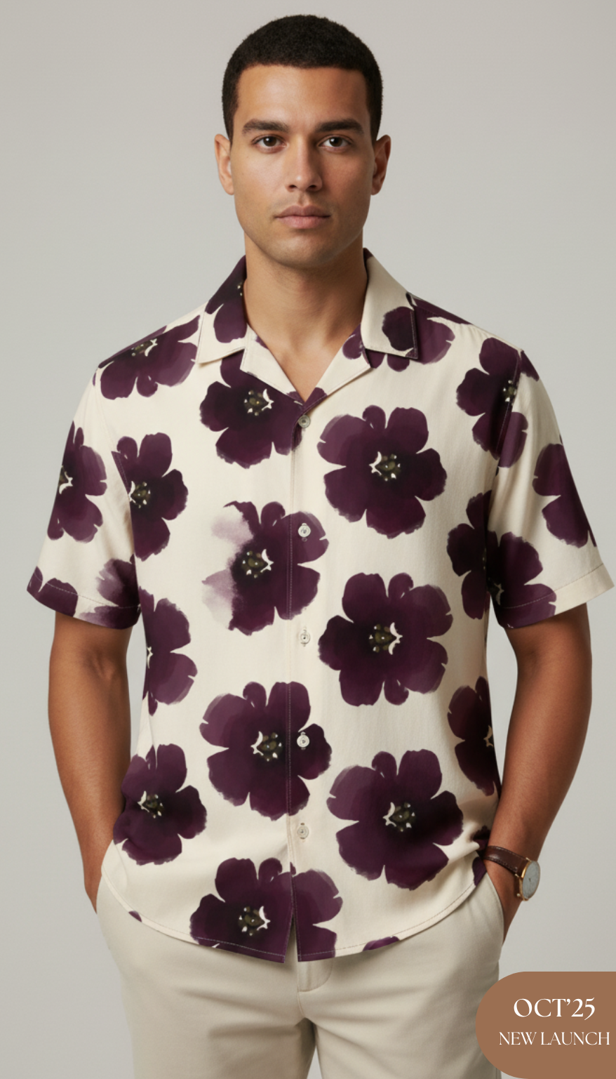 Purple & Cream Floral Pattern Aloha Shirt
