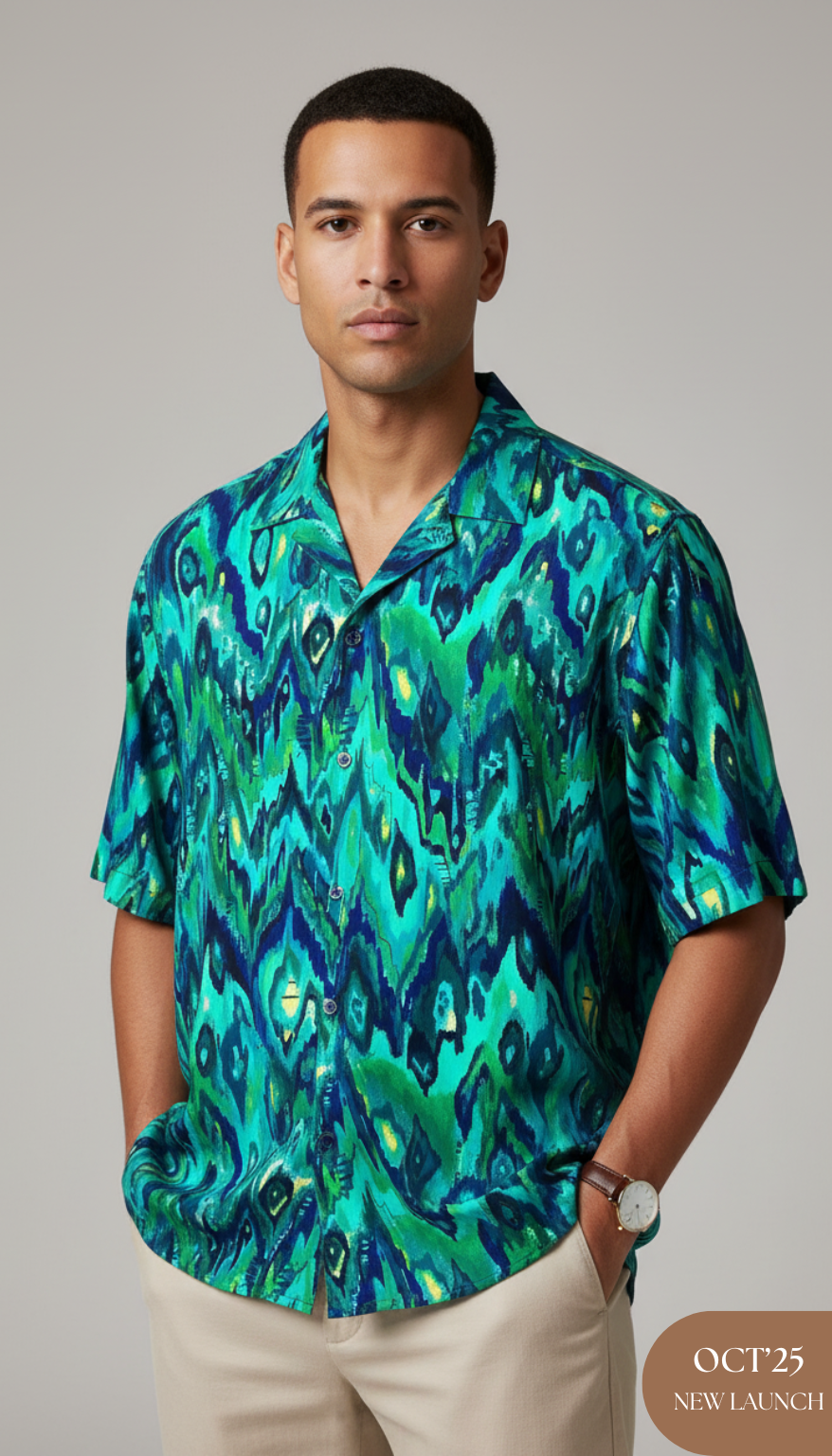 Dark Green Blue Abstract Liquid Art Print Aloha Shirt