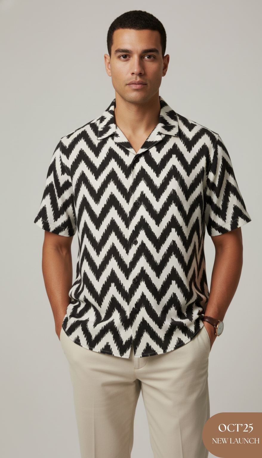 Black & White Zig Zag Pattern Aloha Shirt