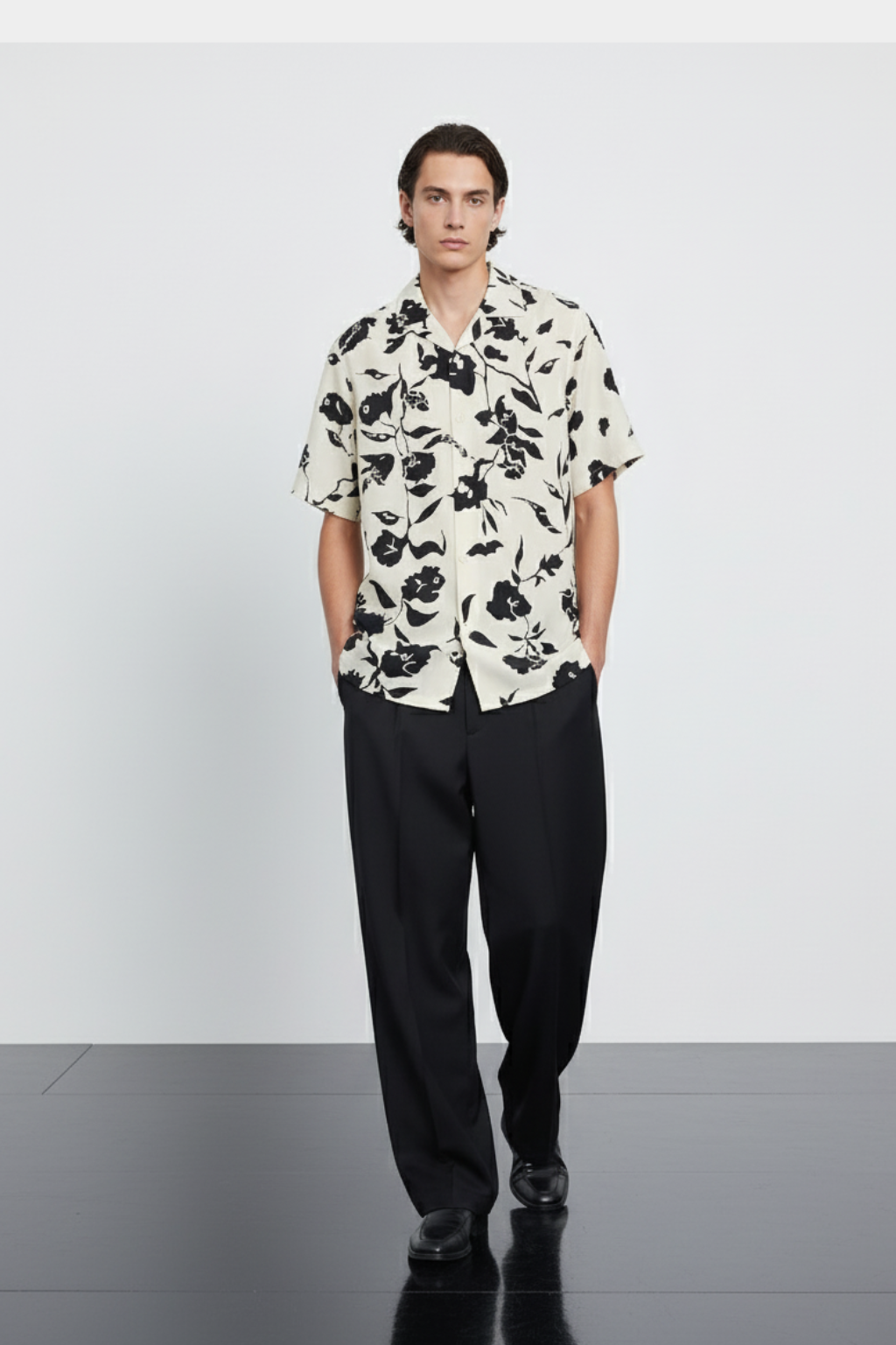 Black Petal Drift Aloha Shirt
