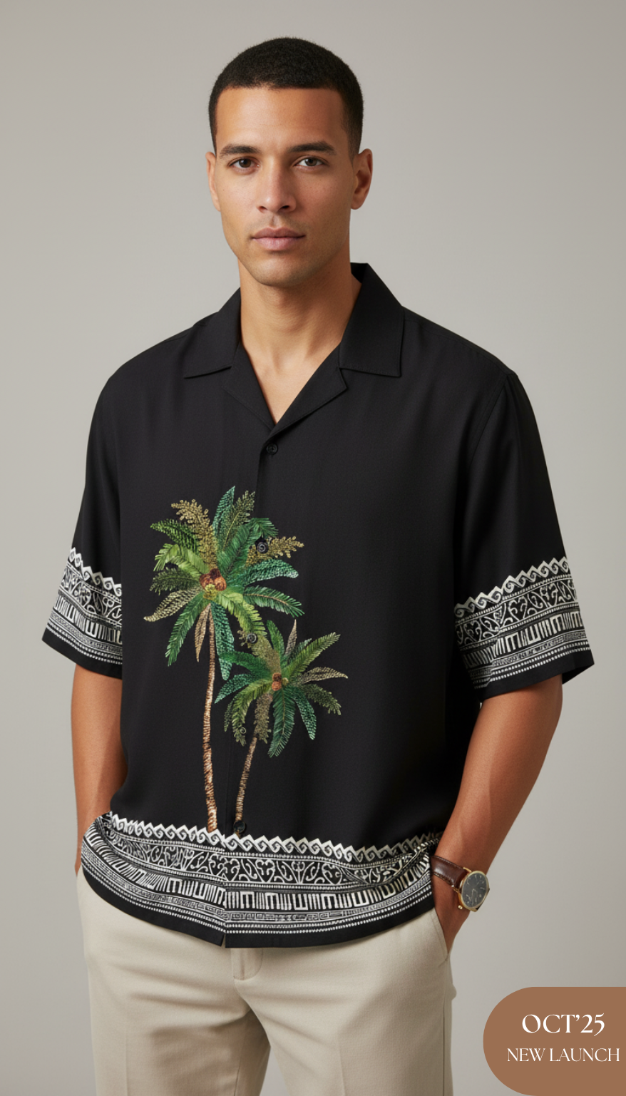 Black Exotic Palm Aloha Shirt