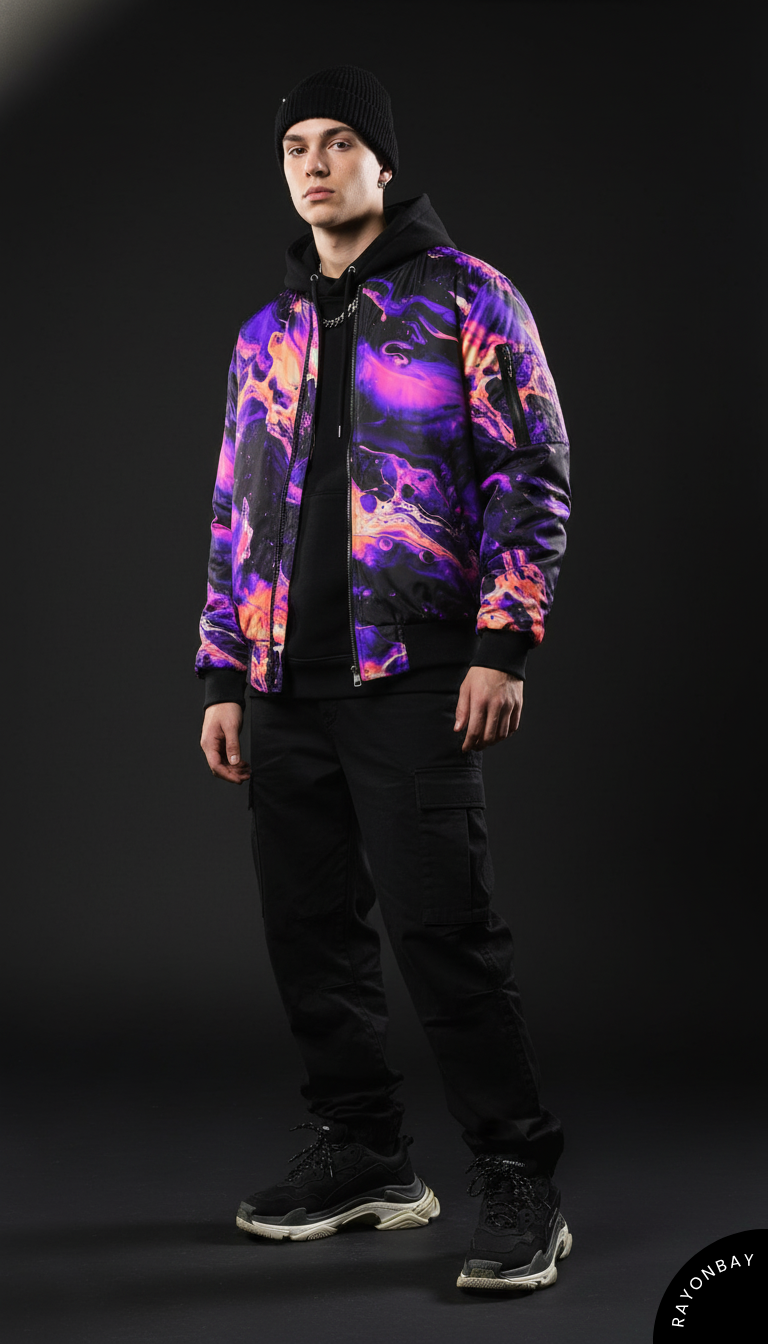 Neon Liquid Art Unisex Bomber Jacket