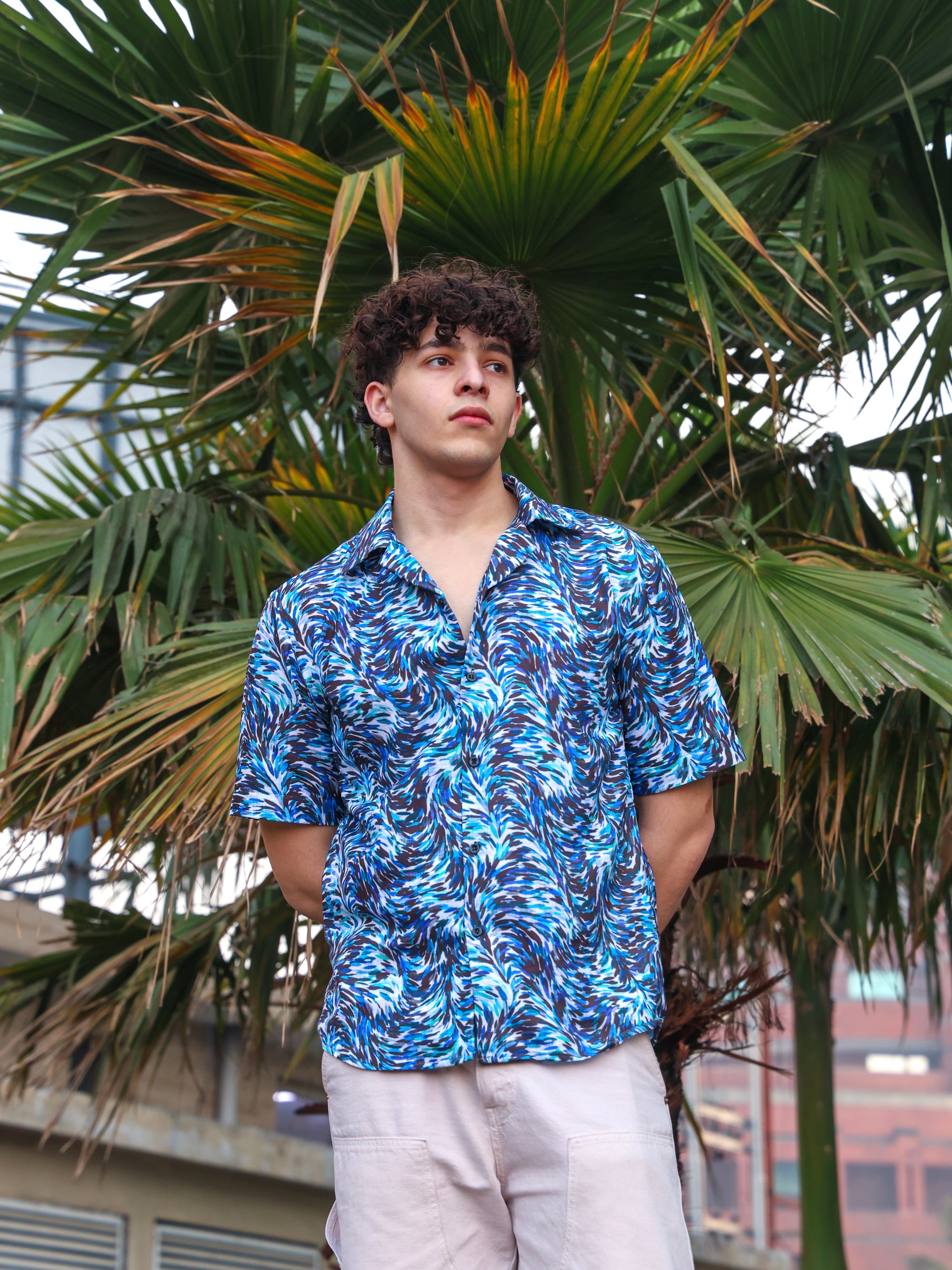 Blue Stroke Art Abstract Pattern Aloha Shirt