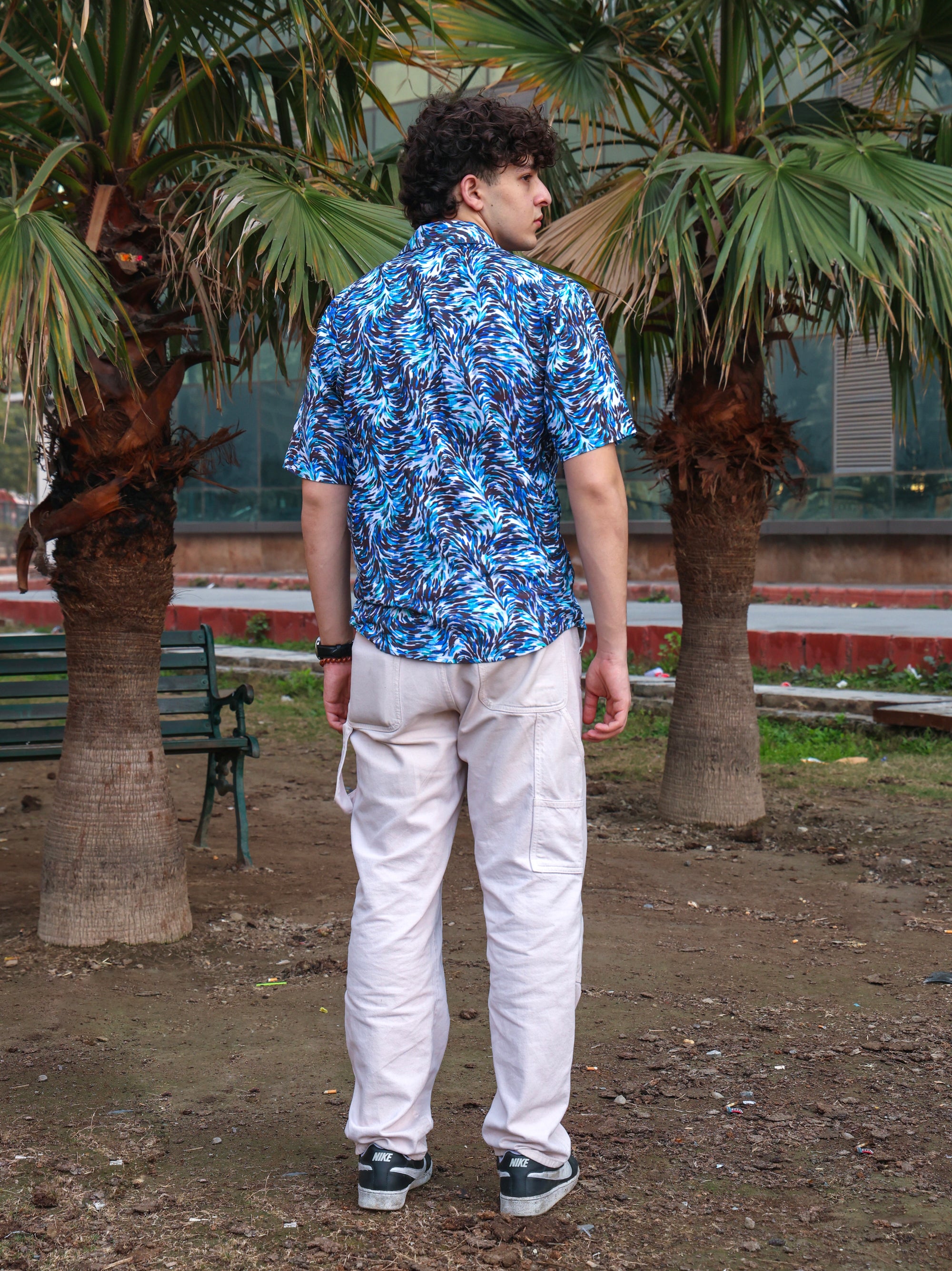 Blue Stroke Art Abstract Pattern Aloha Shirt