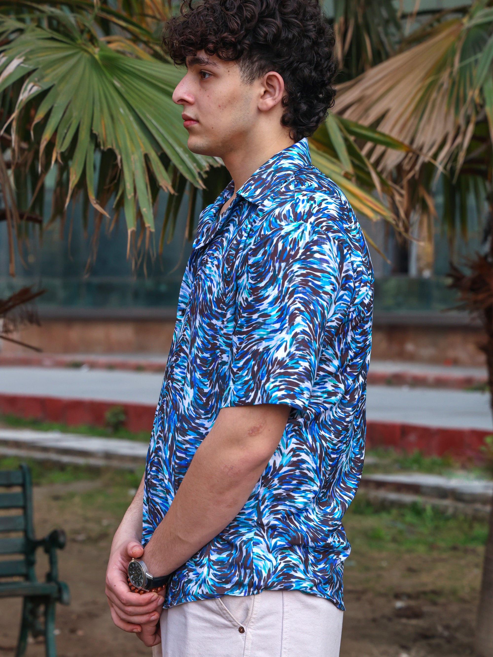 Blue Stroke Art Abstract Pattern Aloha Shirt