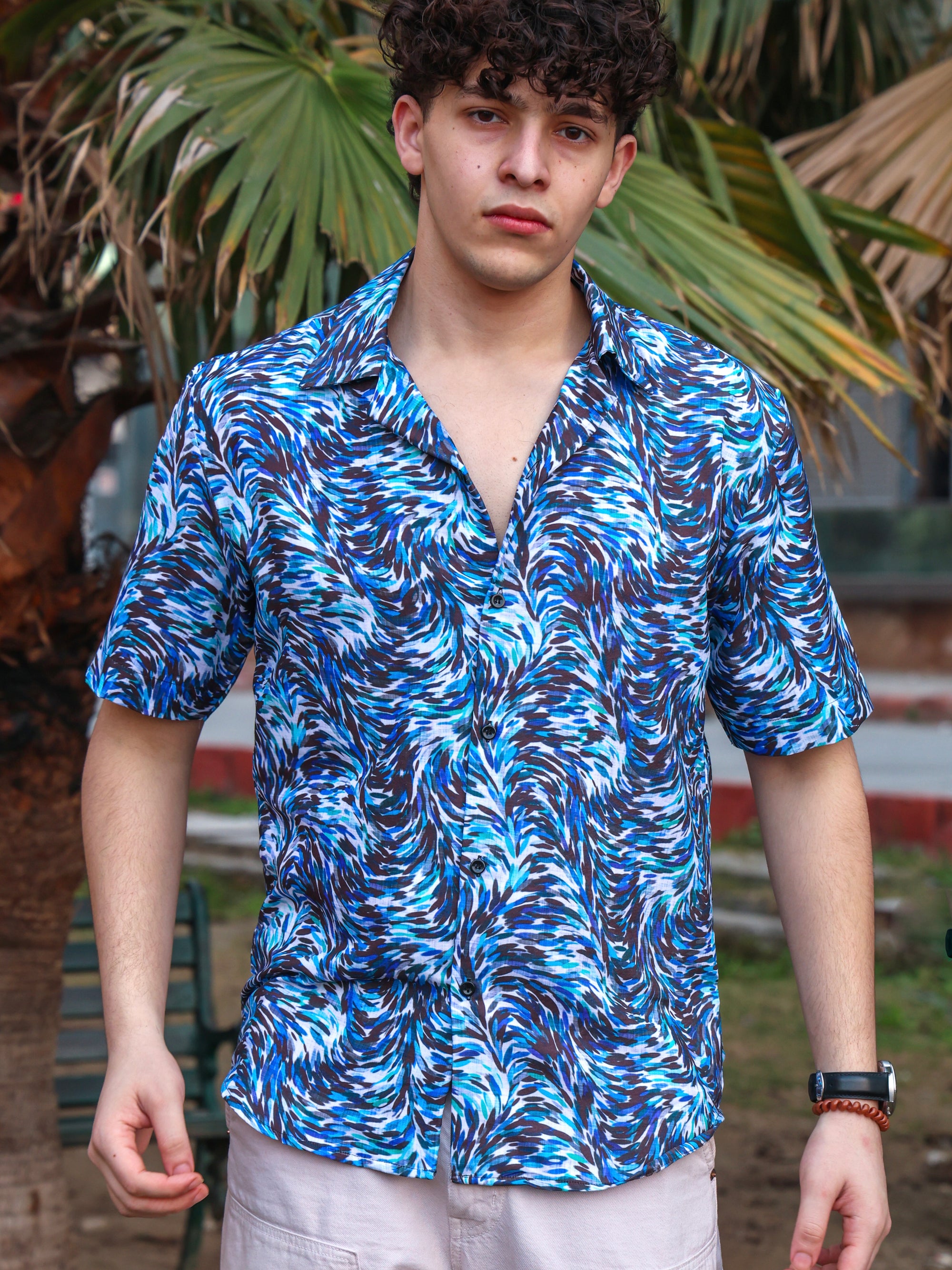 Blue Stroke Art Abstract Pattern Aloha Shirt