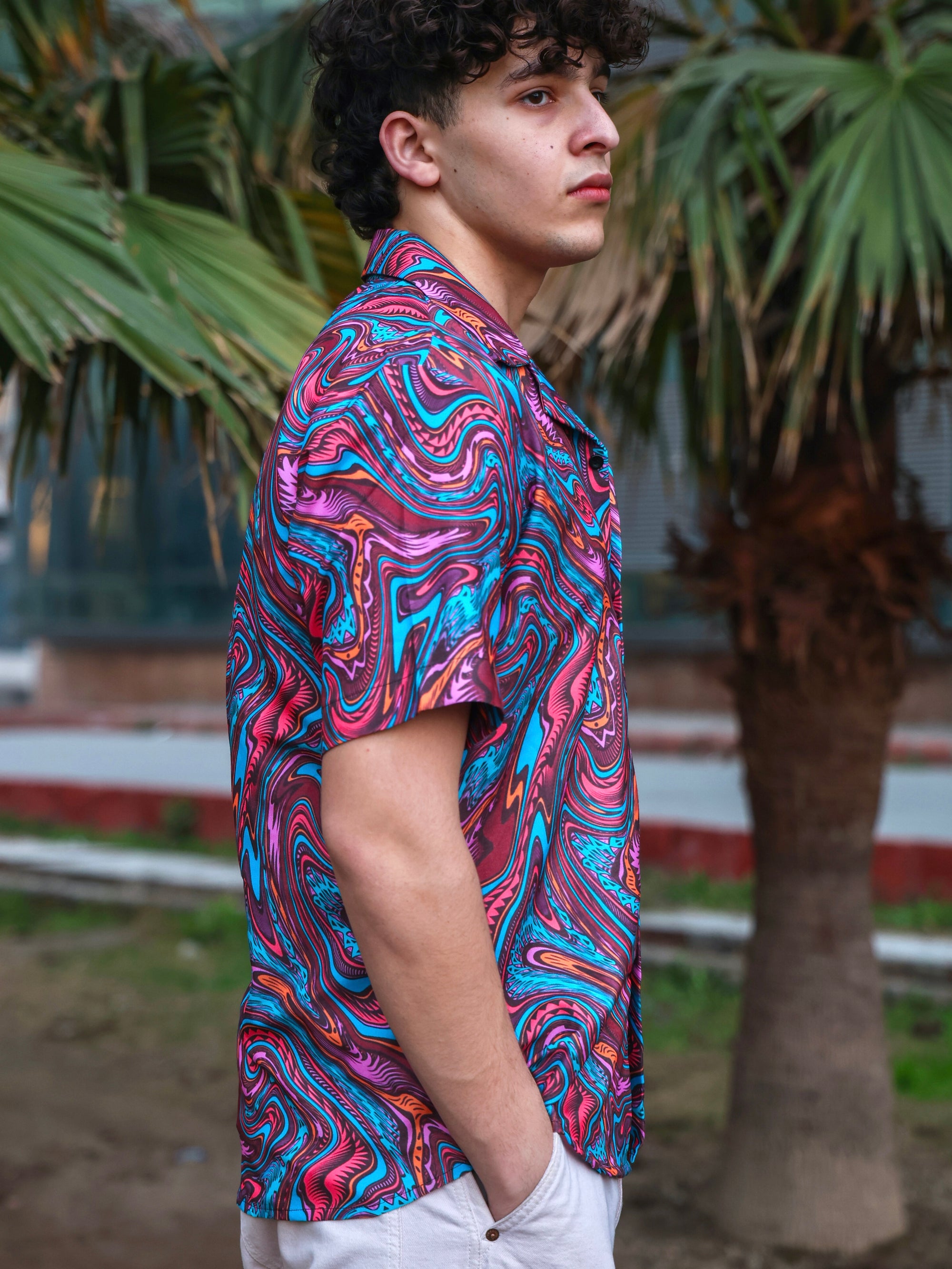 COLOURFUL LIQUID ART PATTERN ALOHA SHIRT