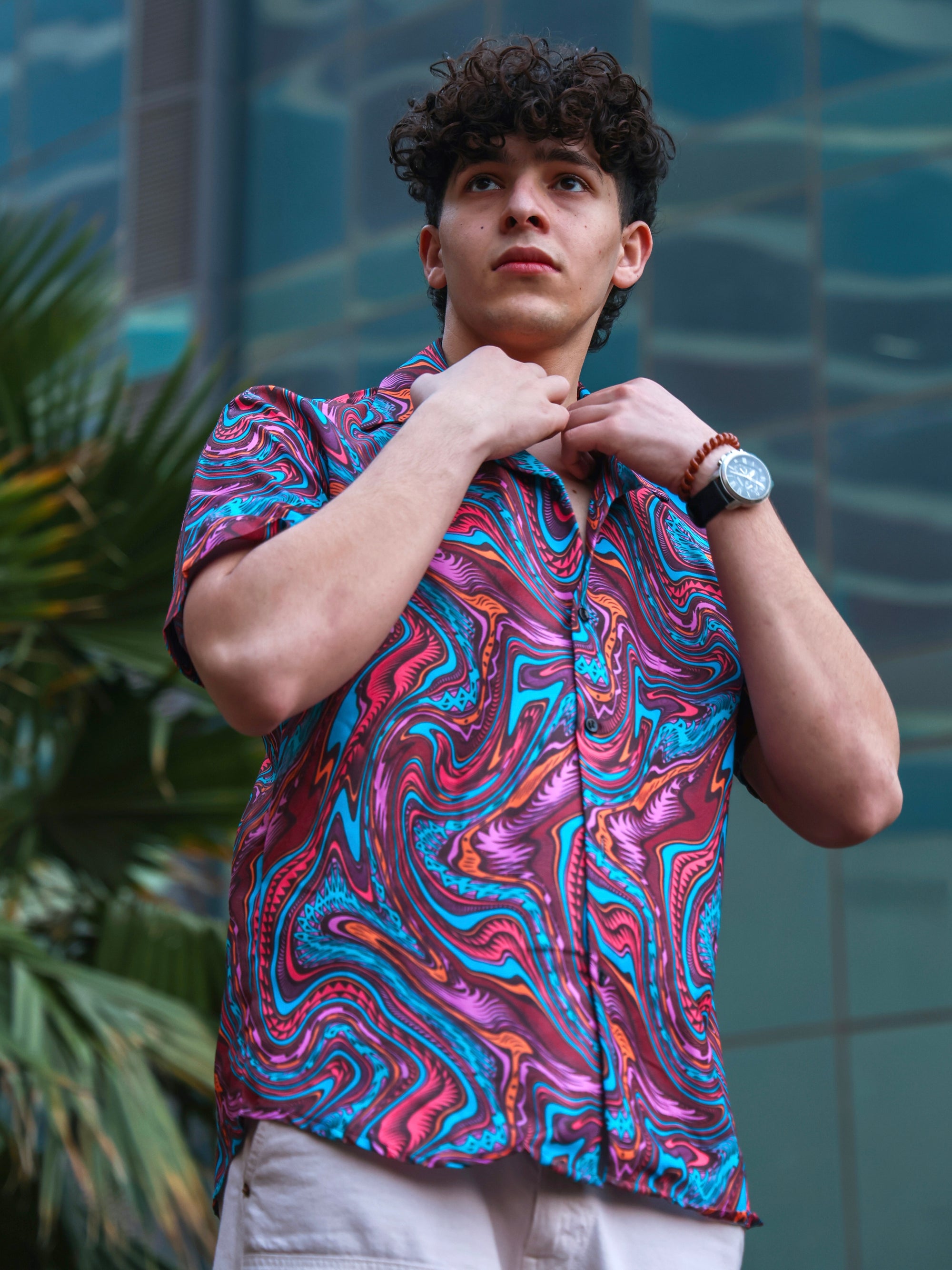 COLOURFUL LIQUID ART PATTERN ALOHA SHIRT