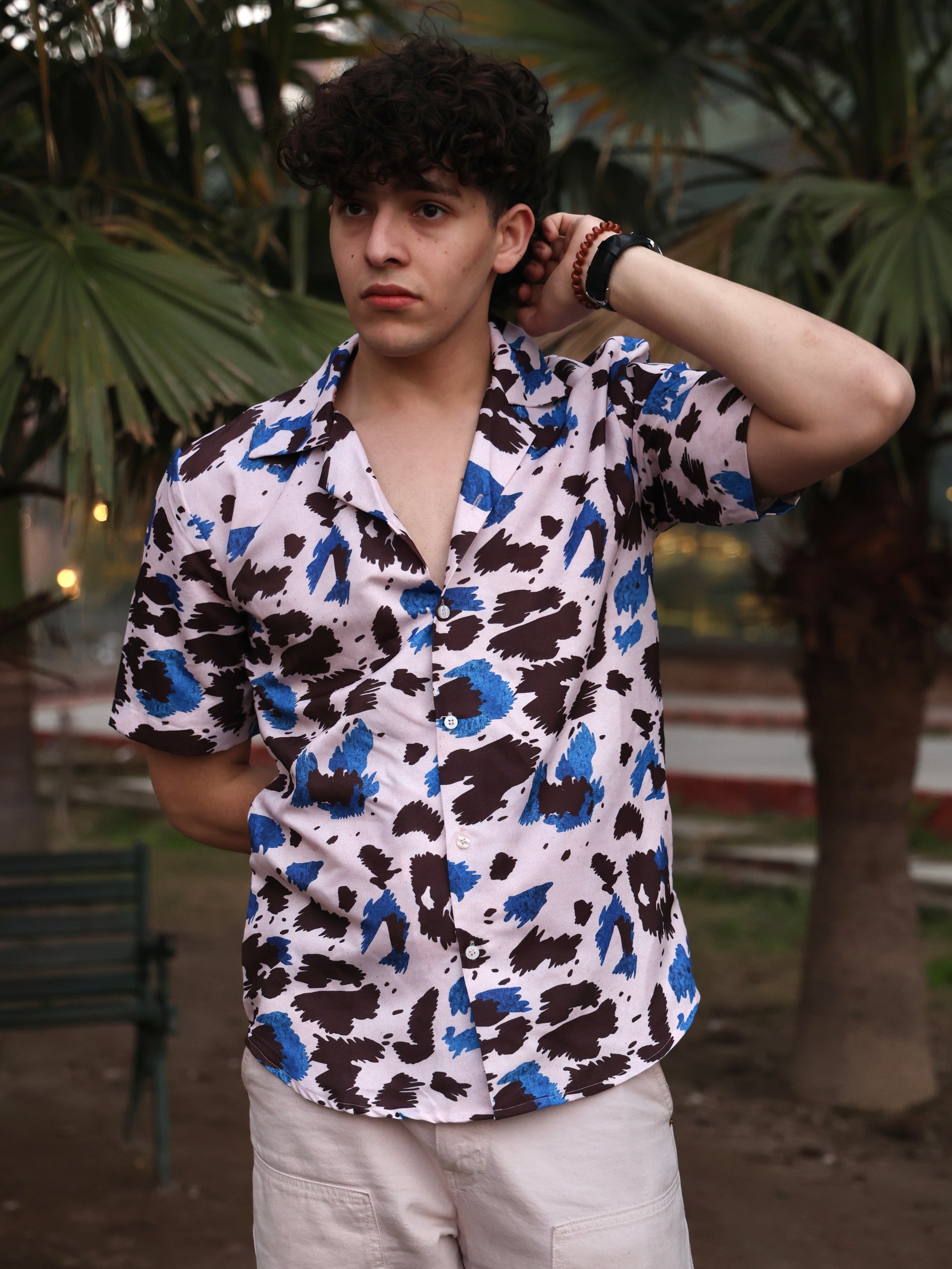 BLUE & BLACK ABSTRACT ART PATTERN ALOHA SHIRT
