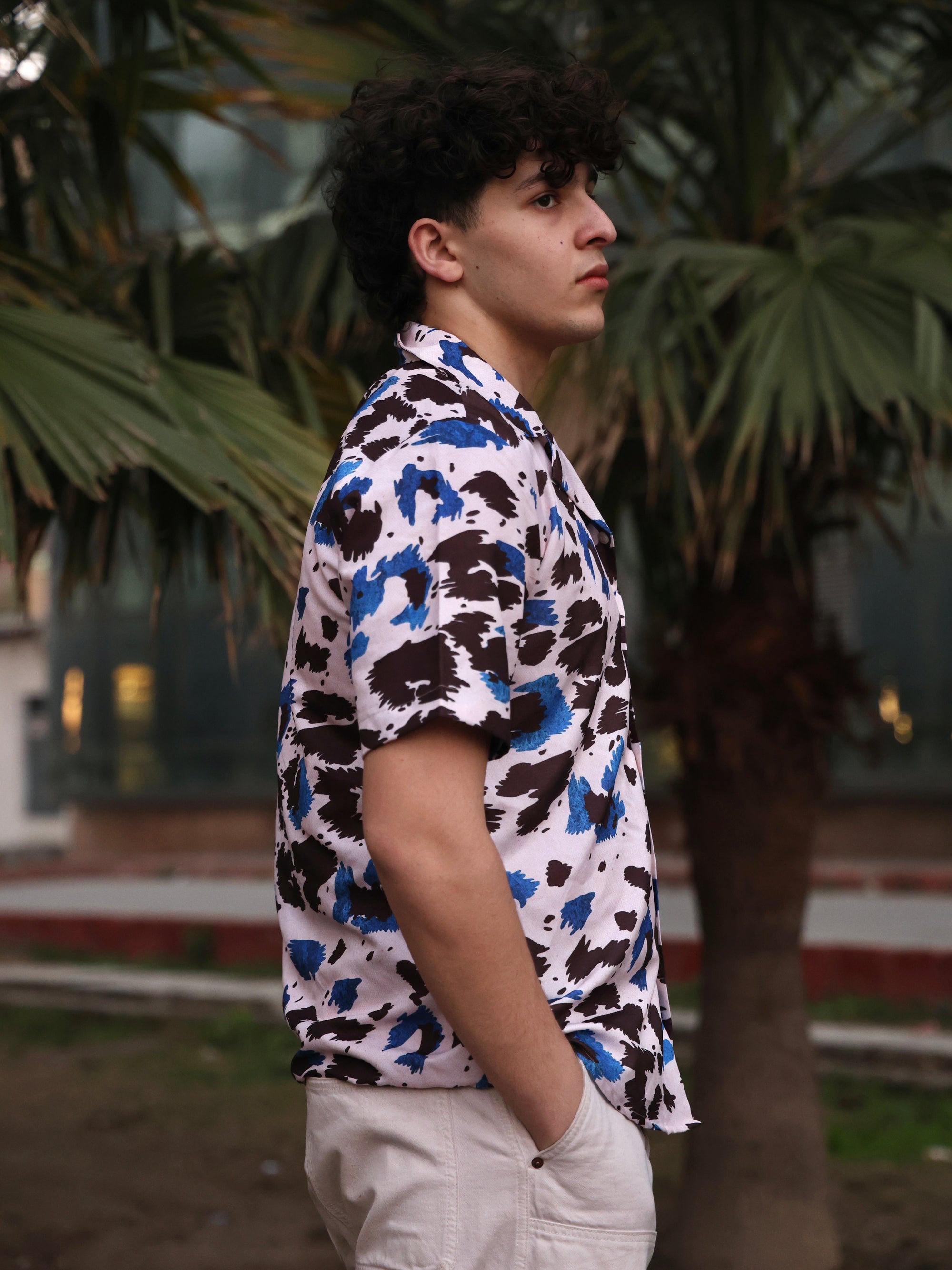 BLUE & BLACK ABSTRACT ART PATTERN ALOHA SHIRT