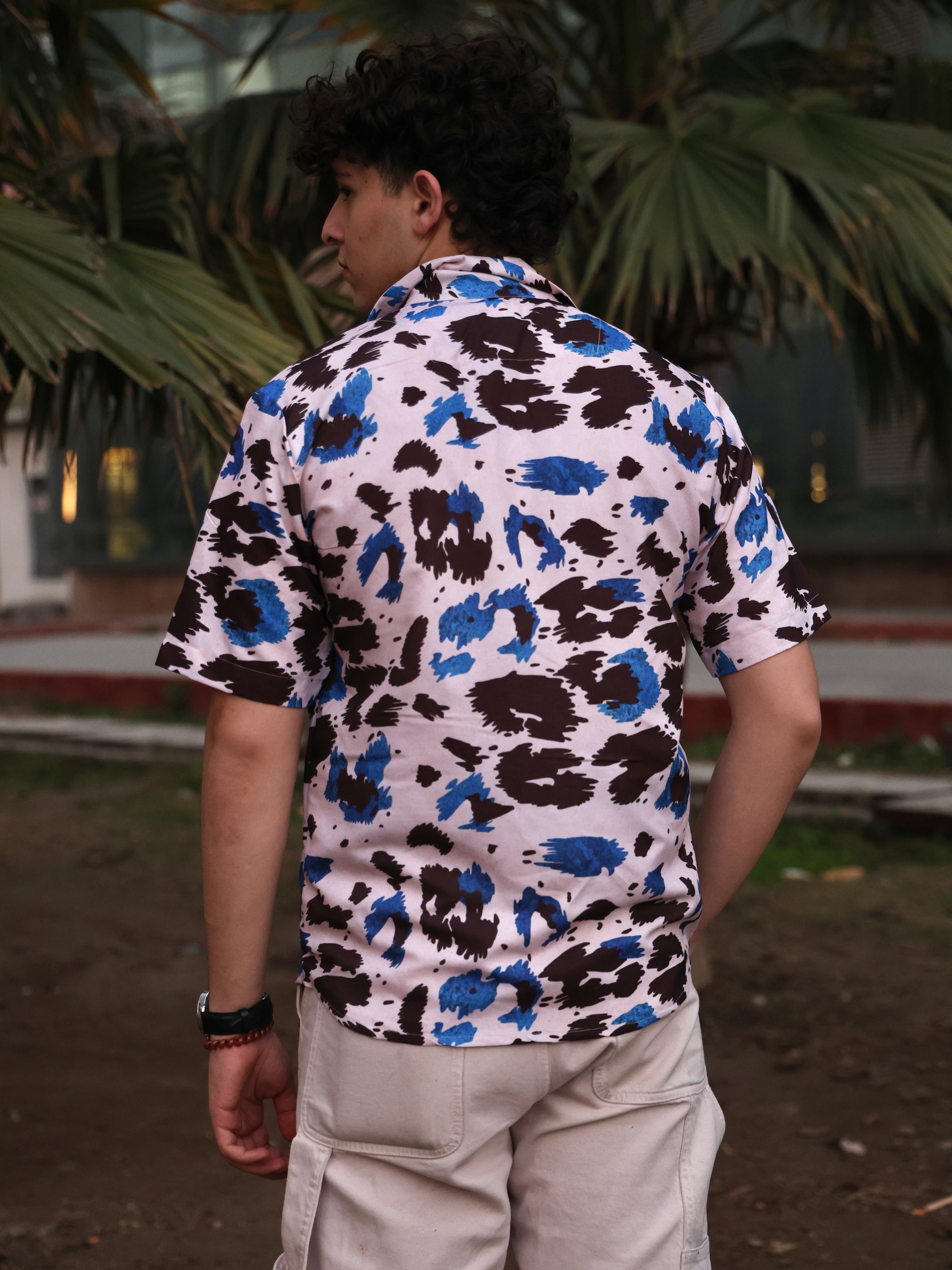 BLUE & BLACK ABSTRACT ART PATTERN ALOHA SHIRT