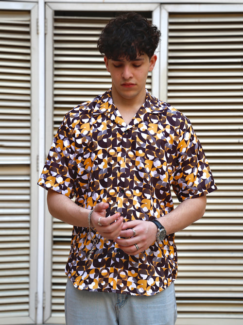BLACK & YELLOW MODERN PATTERN ALOHA SHIRT