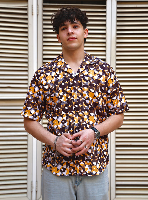 BLACK & YELLOW MODERN PATTERN ALOHA SHIRT