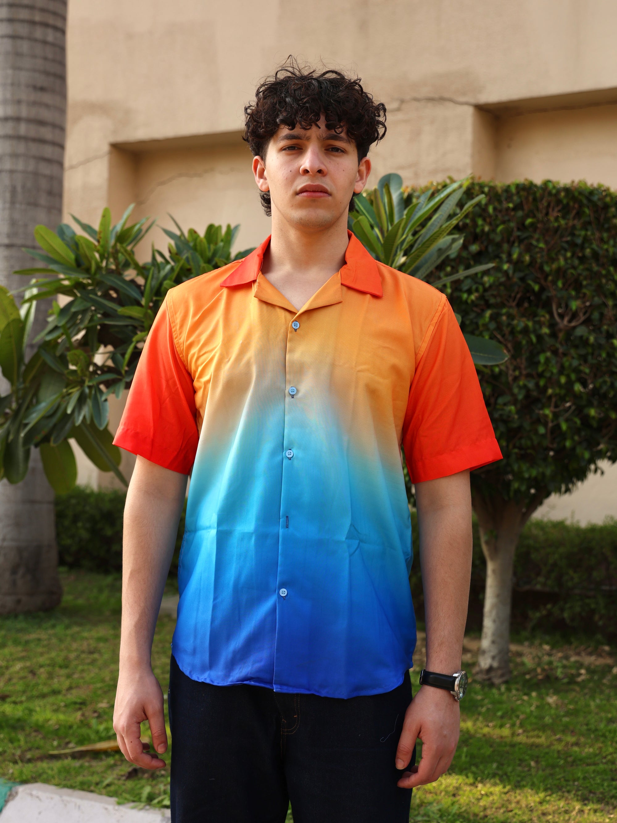 Blue-Orange Ombre Style Aloha Shirt