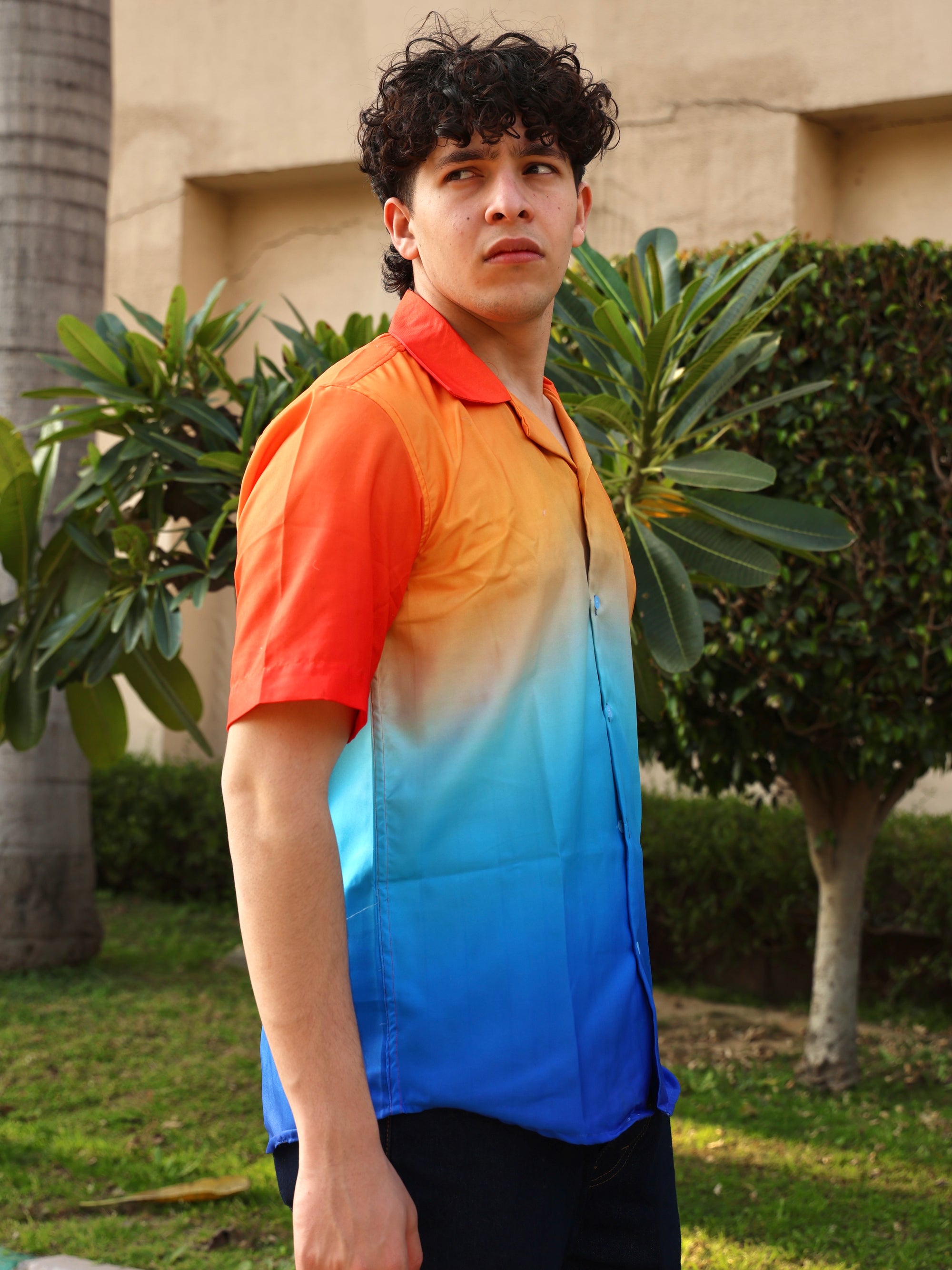 Blue-Orange Ombre Style Aloha Shirt