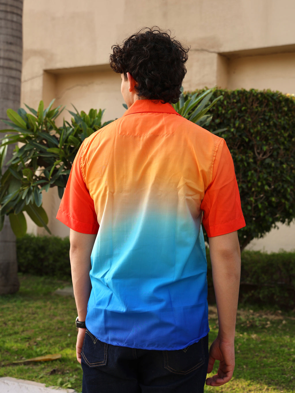 Blue-Orange Ombre Style Aloha Shirt