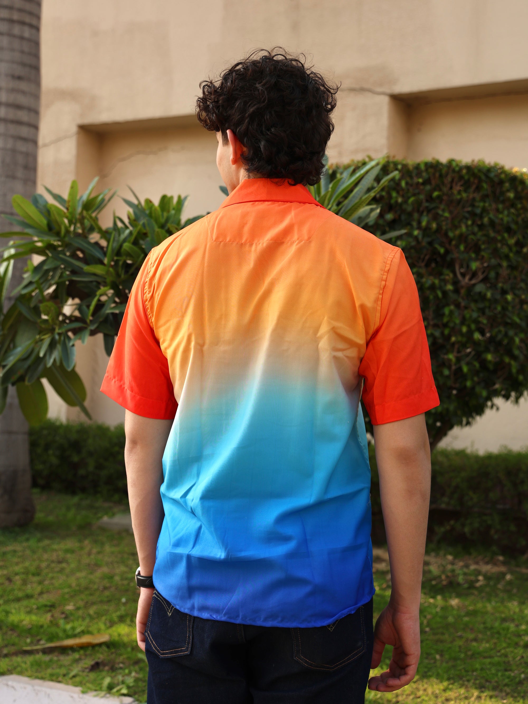 Blue-Orange Ombre Style Aloha Shirt