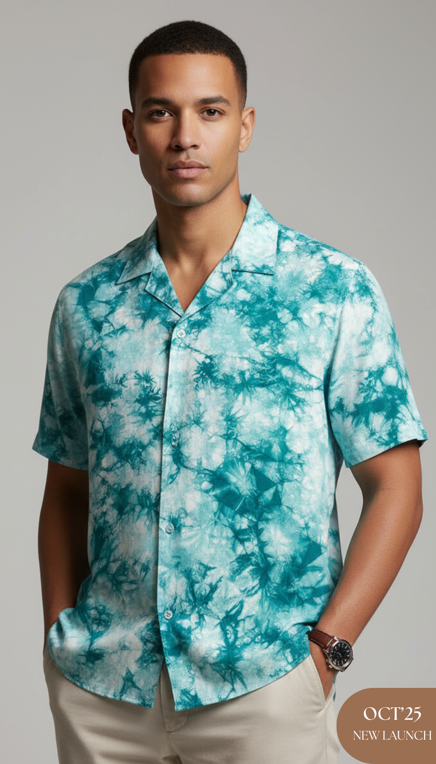 Blue Tie Dye Print Aloha Shirt