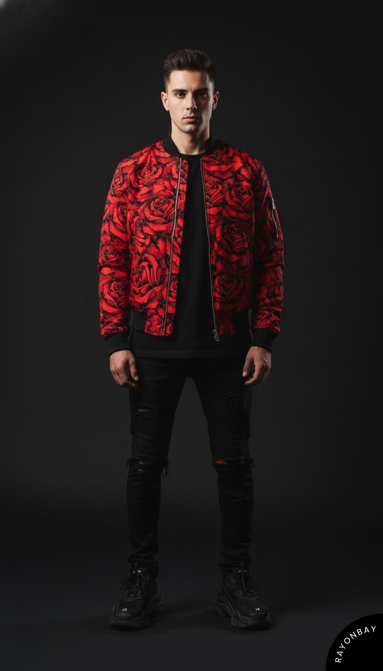 Red Rose Bomber Jacket