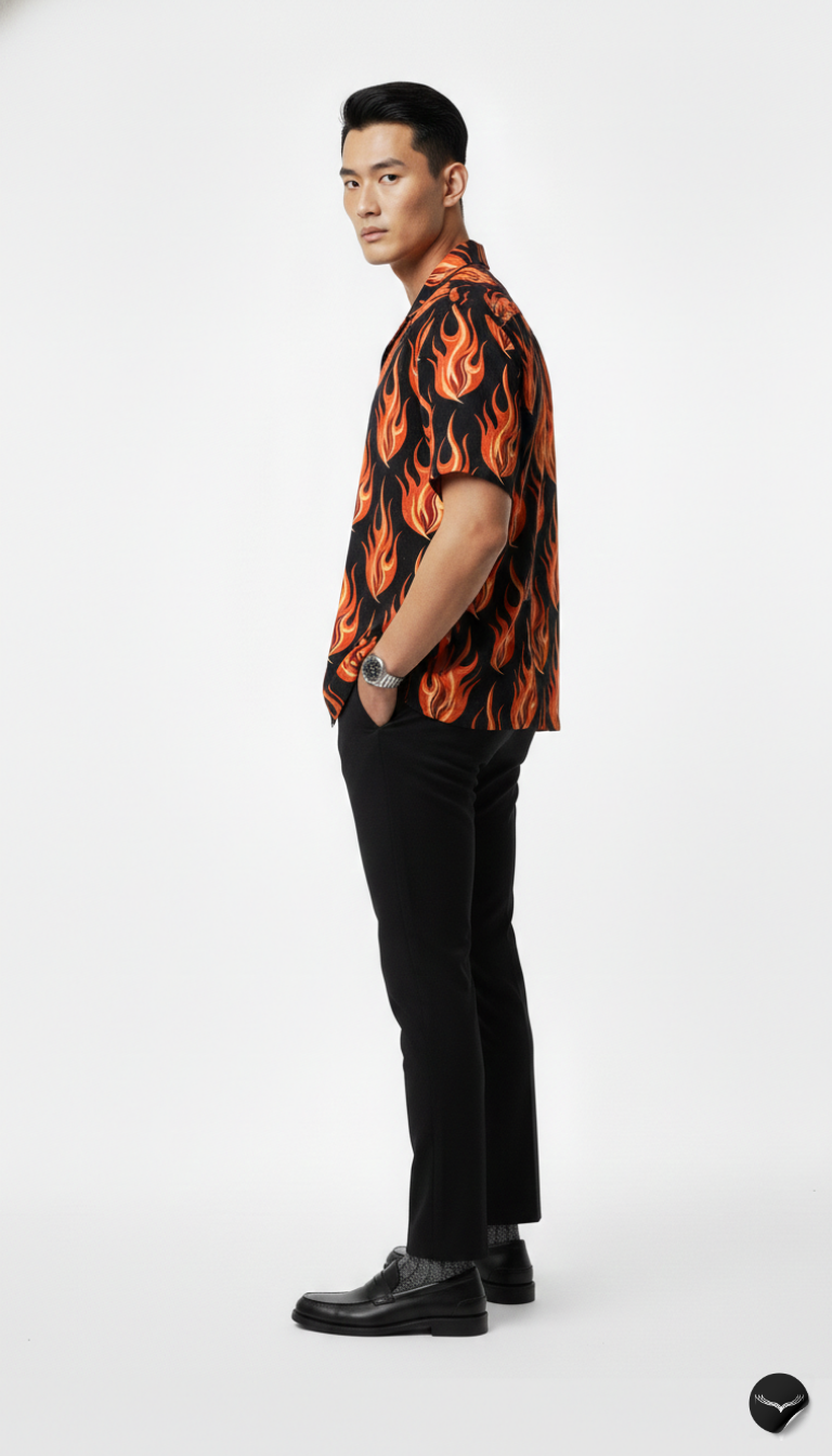 Classic Orange Flame Aloha Shirt