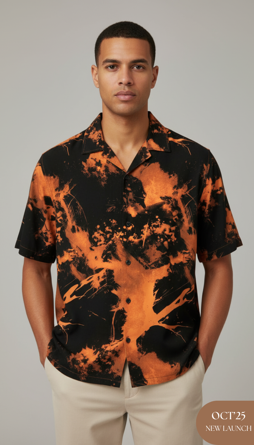 Black & Orange Liquid Art Aloha Shirt