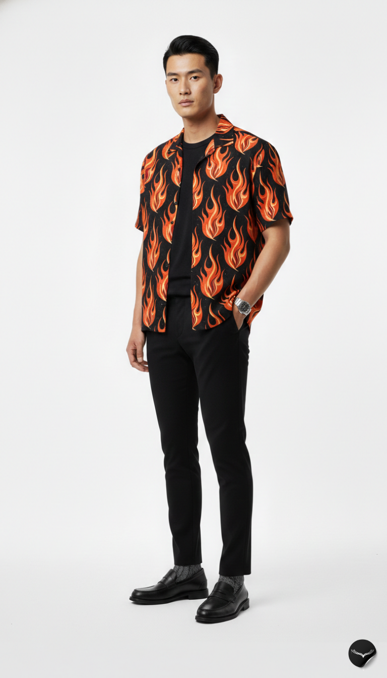 Classic Orange Flame Aloha Shirt