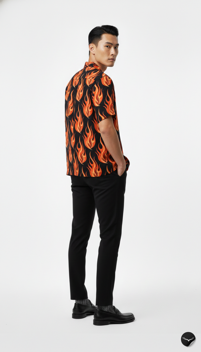 Classic Orange Flame Aloha Shirt