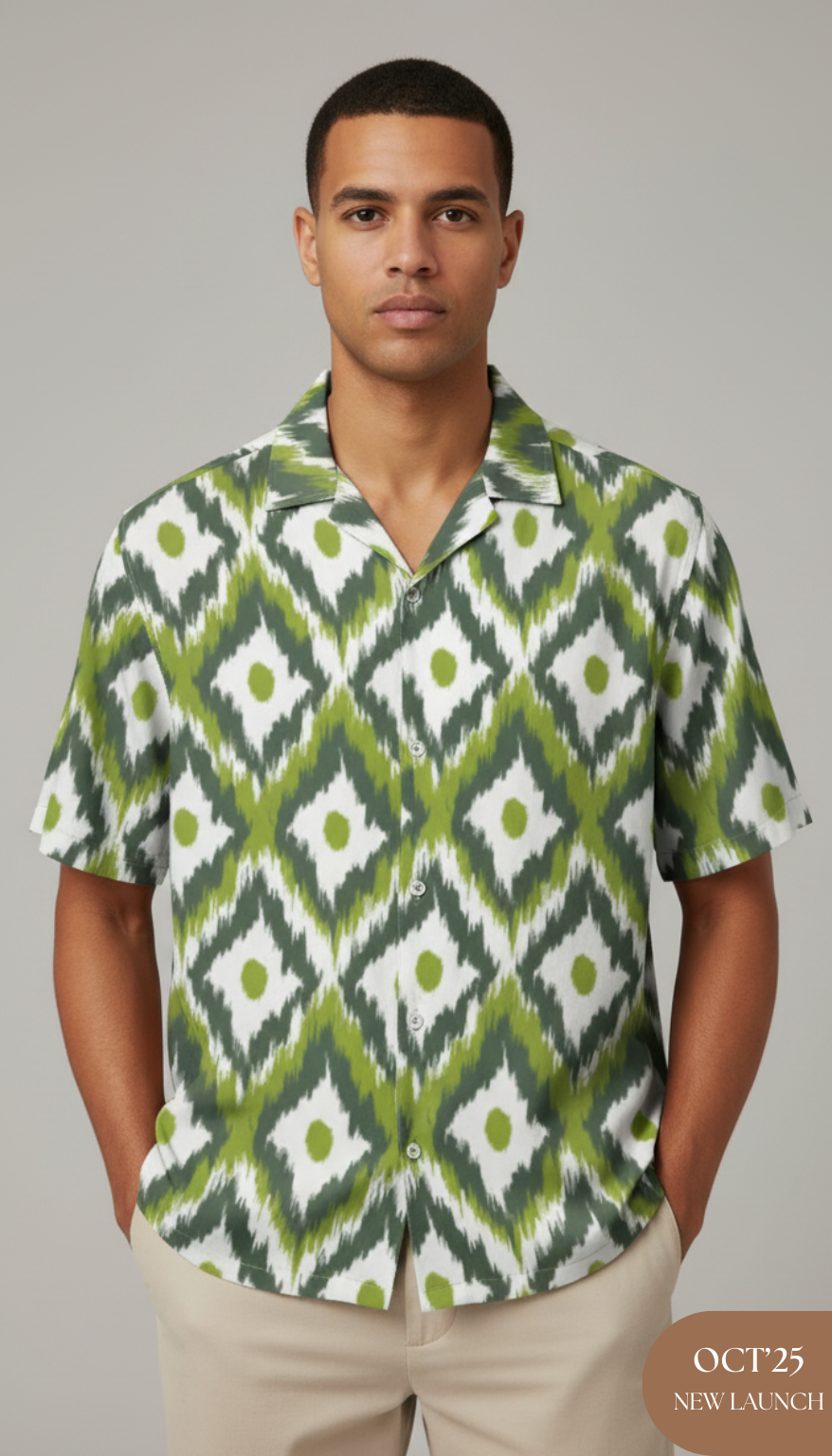 Green Ikat Print Aloha Shirt