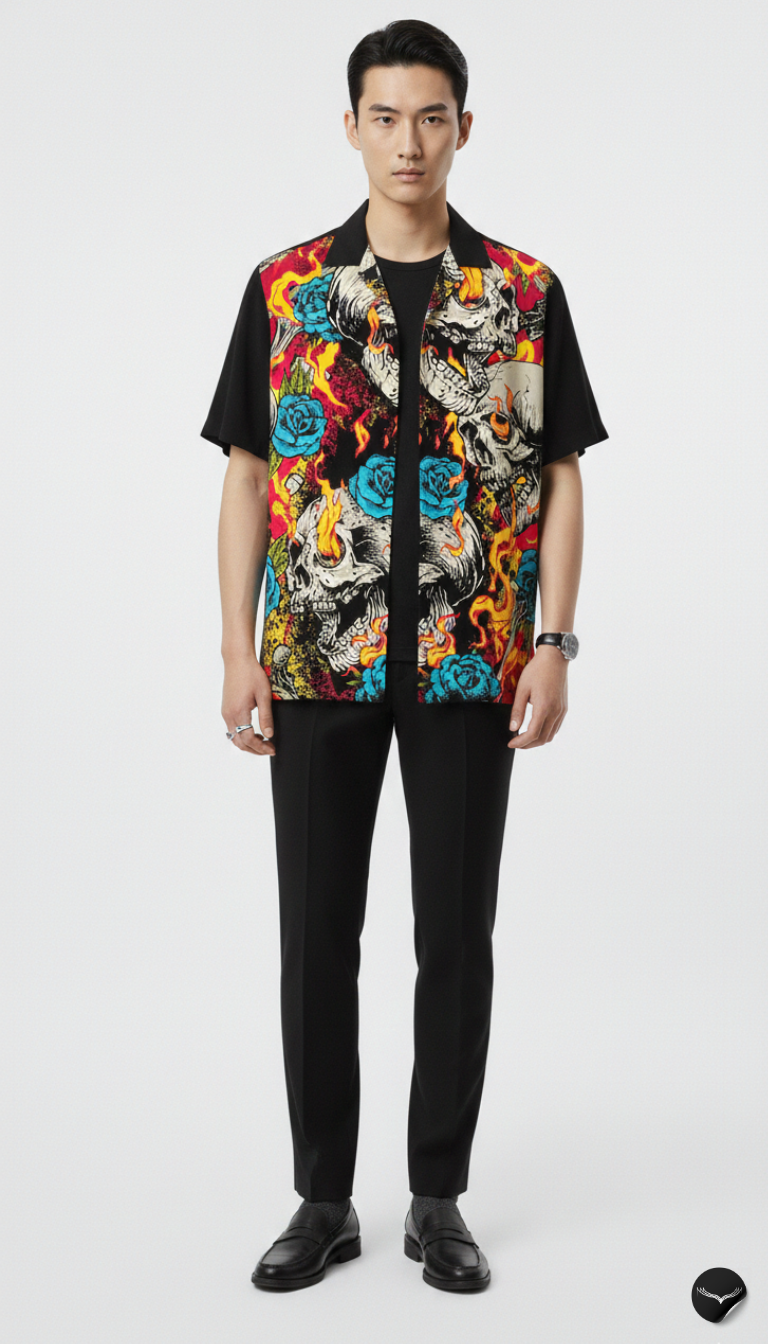 Neon Inferno Skulls Aloha Shirt