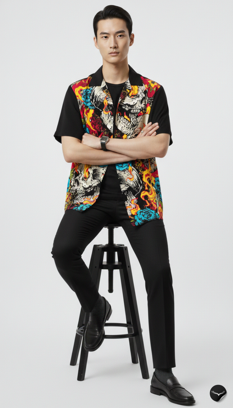 Neon Inferno Skulls Aloha Shirt