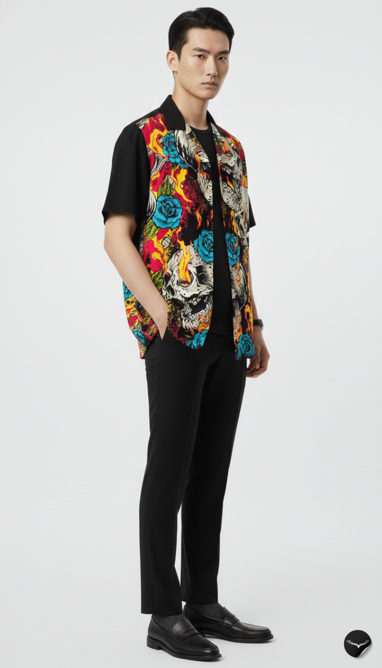 Neon Inferno Skulls Aloha Shirt