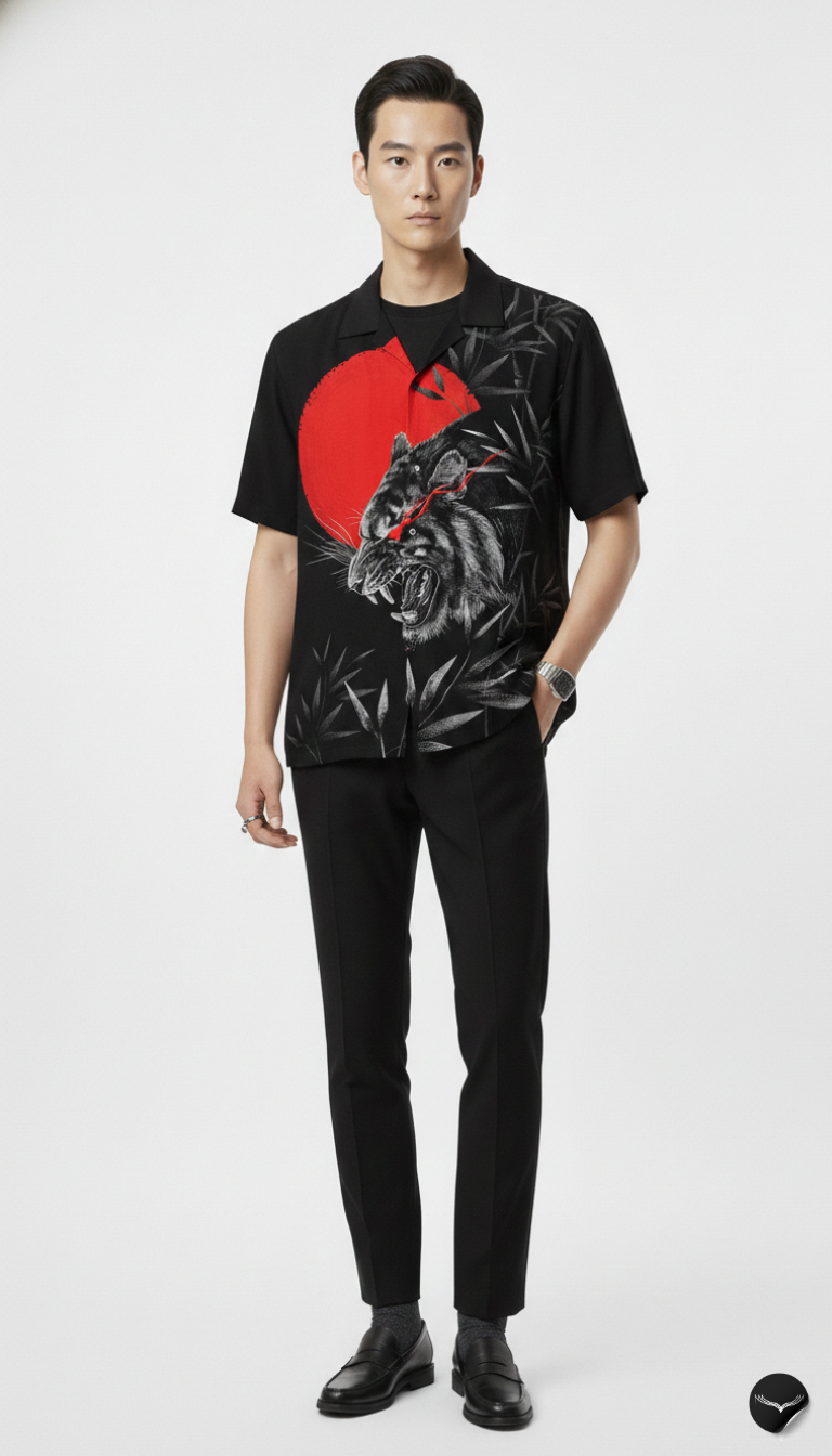 The Crimson Sun Tiger Aloha Shirt