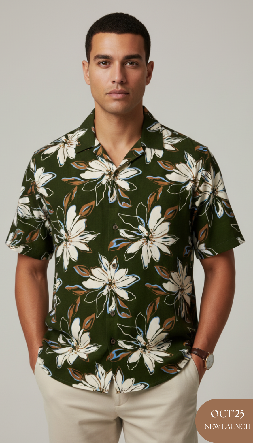 Olive Green Abstract Floral Aloha Shirt