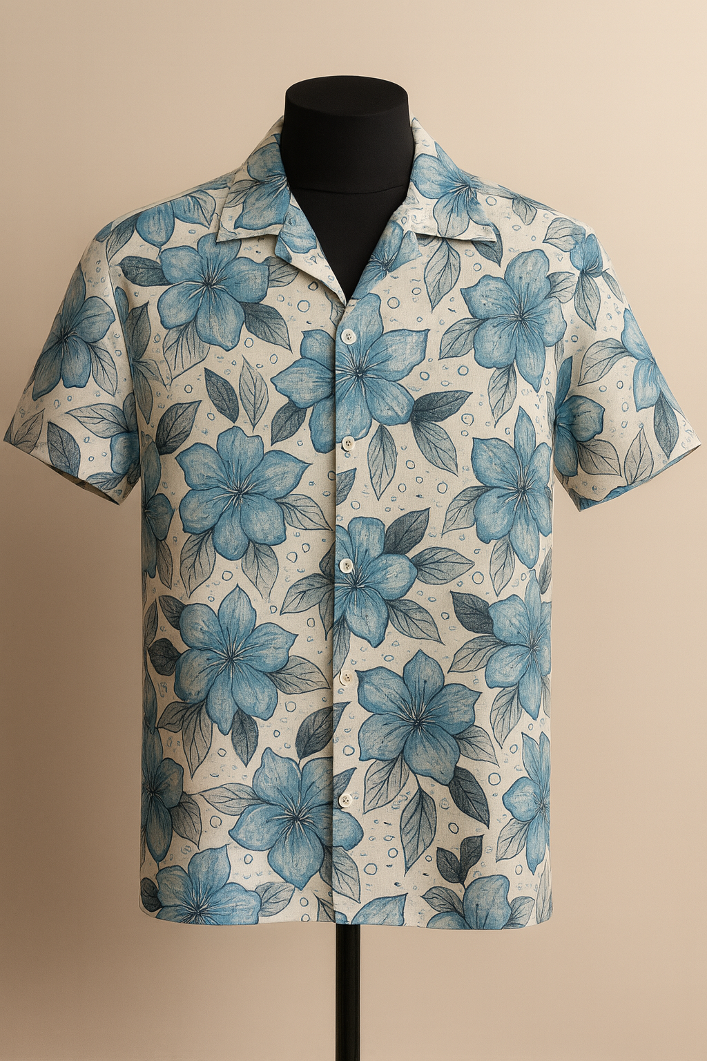 White Blue Floral Aloha Shirt