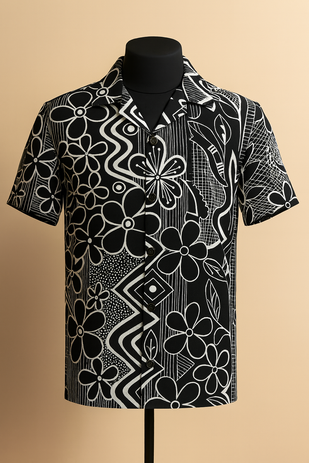 Black Abstract Floral Aloha Shirt
